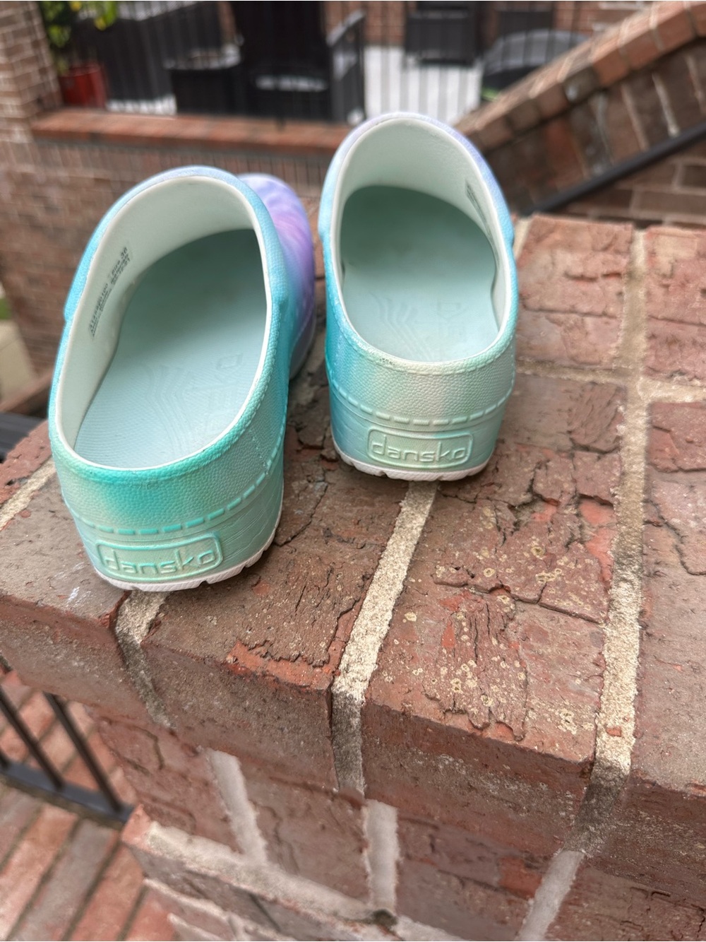 Dansko Tie-Dye Pastel Clog Shoes - Blue Lavender Mint - Picture 4 of 6